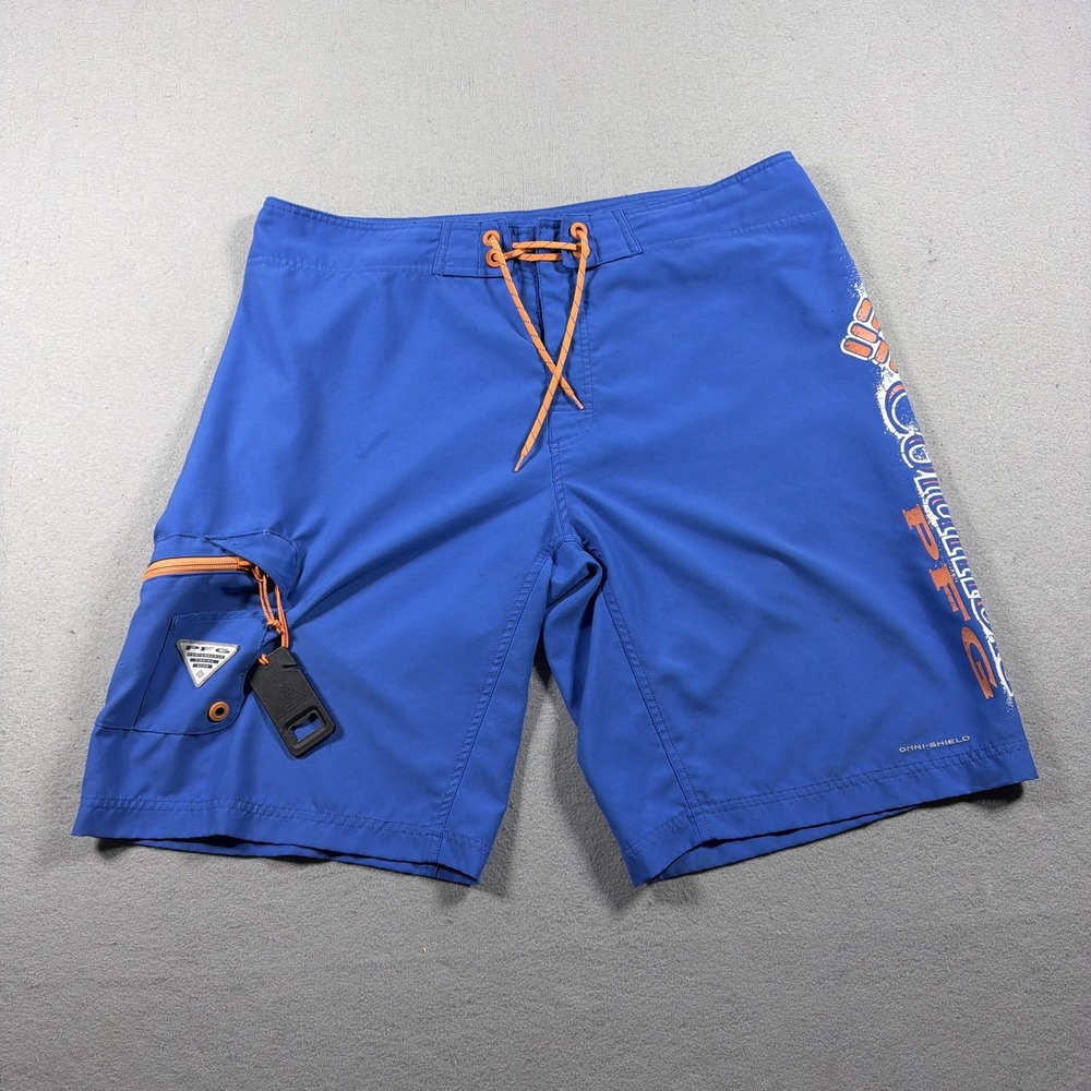 Columbia Board Shorts Mens 38 Blue PFG Omni-Shield Fishing Swim Trunks